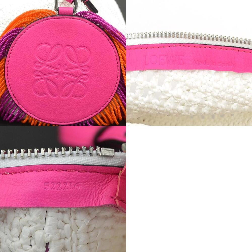 Loewe Shoulder Bag Beaded Fringe Raffia Leather White Pink Purple Orange - Picture 5 of 5